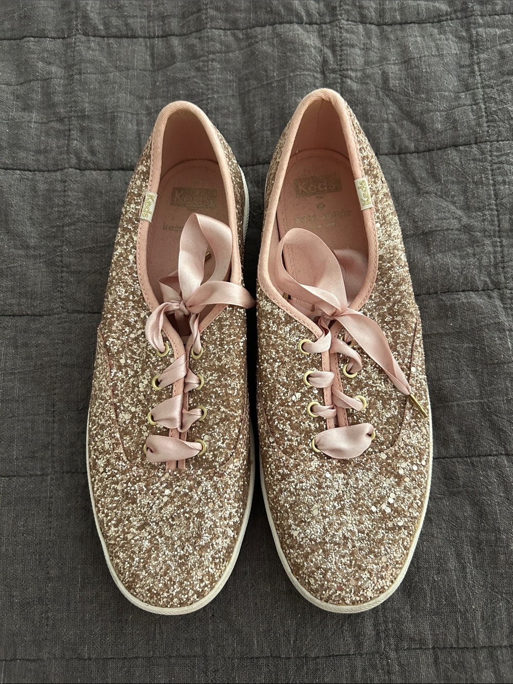 Keds Women's Glitter Sneakers in Rose Gold with Satin Laces